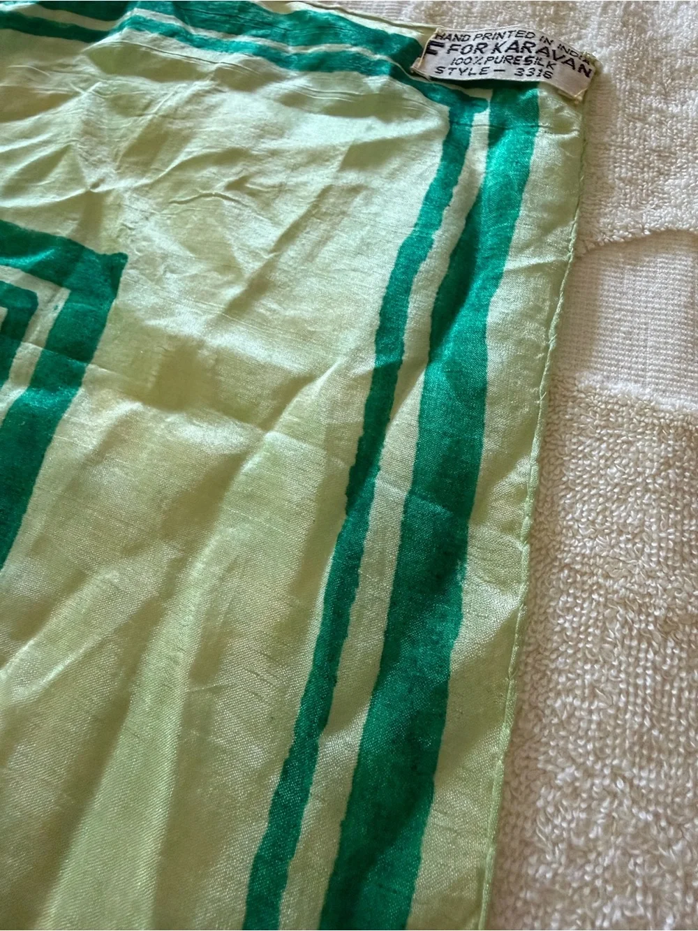 Vintage 1960s Karavan Silk Square Scarf Hand Printed in India Style Novelty Car